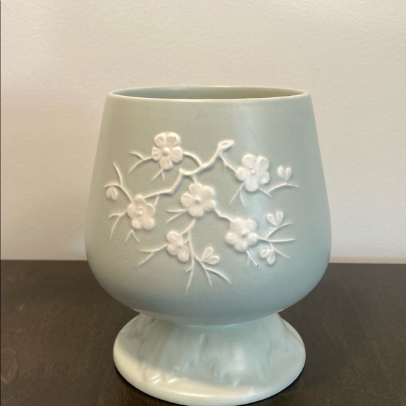 VTG Spode Copeland Vase Planter Cherry Blossom Mint Green Made in England - Picture 4 of 7